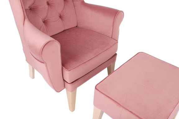 Zestaw: fotel Uszak Chesterfield + pufa Uszak