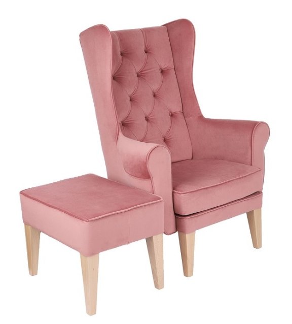 Zestaw: fotel Uszak Chesterfield + pufa Uszak