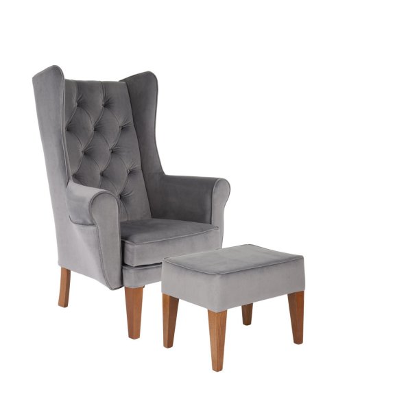 Zestaw: fotel Uszak Chesterfield + pufa Uszak