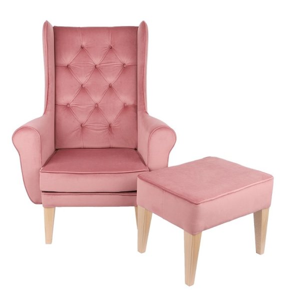Zestaw: fotel Uszak Chesterfield + pufa Uszak
